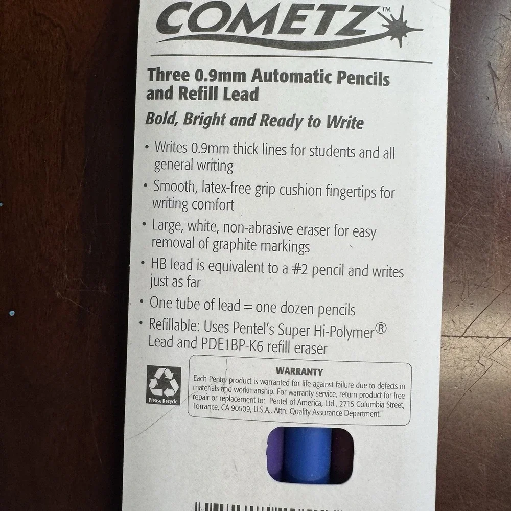 Pentel Cometz Mechanical Pencils 0.9mm 3 Automatic‎ Pencils & Lead